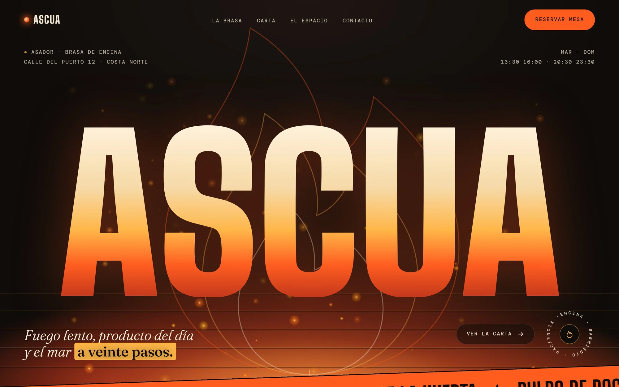 Web de Ascua, asador de brasa: concepto de muestra de Sise Agency