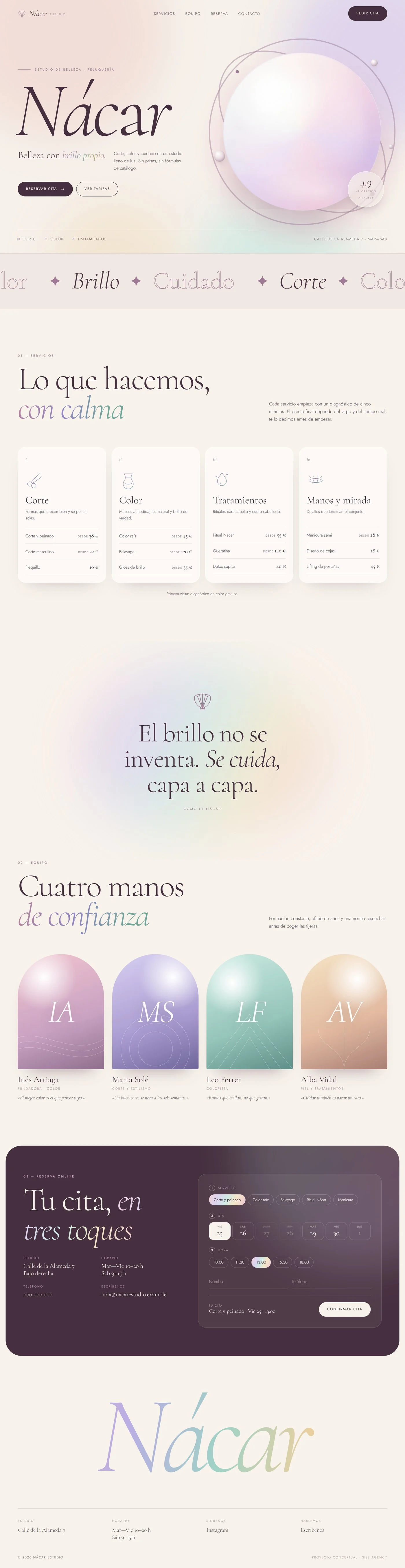 Web de Nácar, estudio de belleza