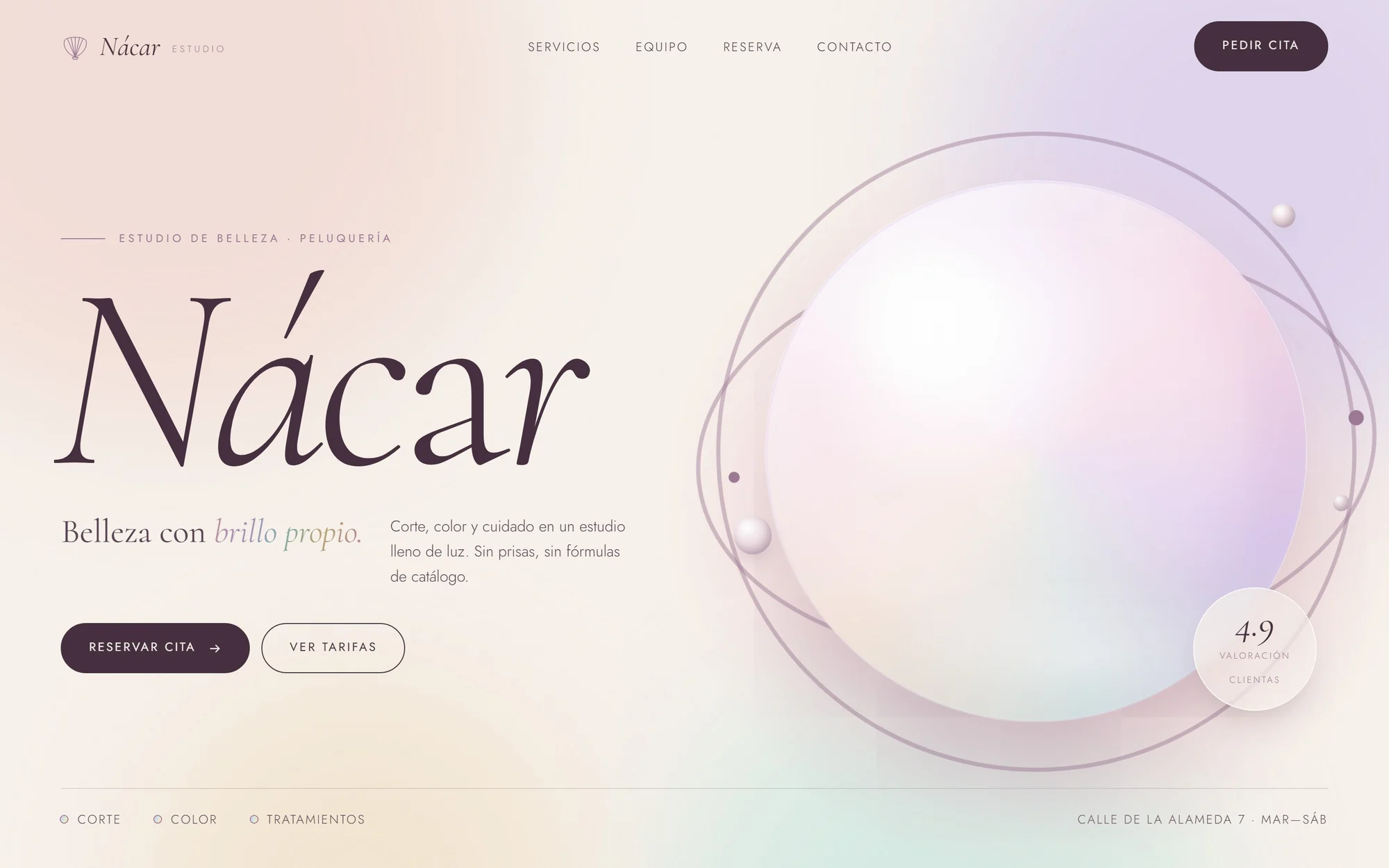 Web de Nácar, estudio de belleza: concepto de muestra de Sise Agency